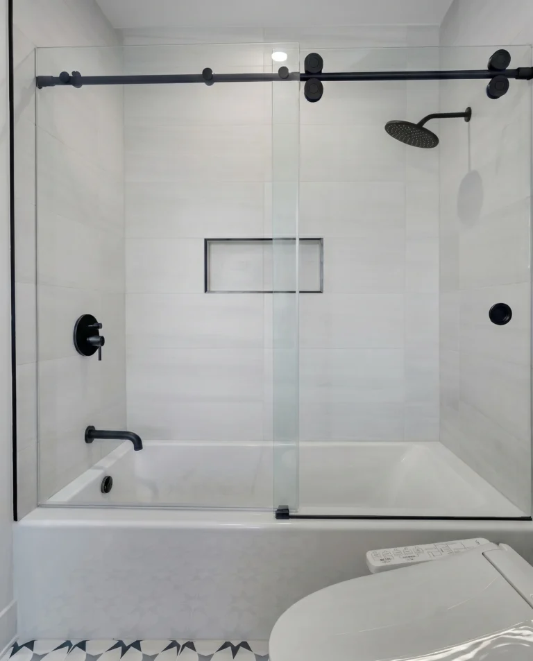 Black tub glass sliding door