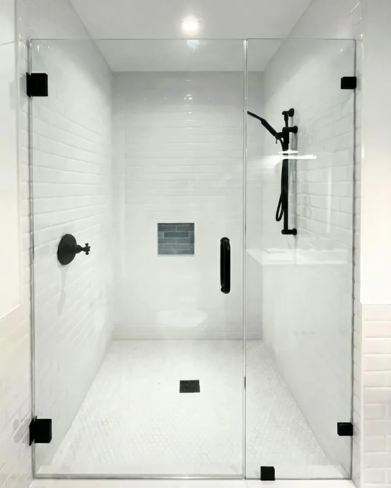 Shower door with half wall